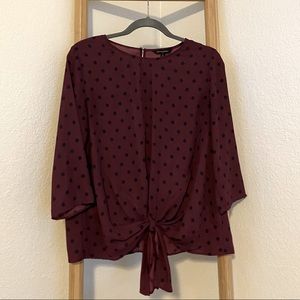 Banana Republic Polka Dot Tie Front 3/4 Sleeve Top